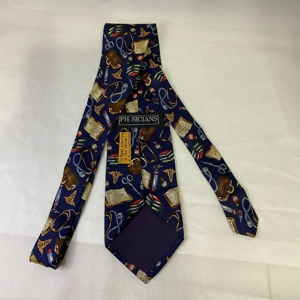 #6641 Physicians Blue with Doctor Details Mens Necktie, Tie